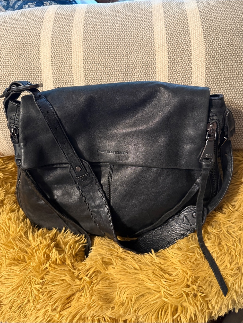 Aimee Kestenberg Black Leather Shoulder Bag with Adjustable Strap